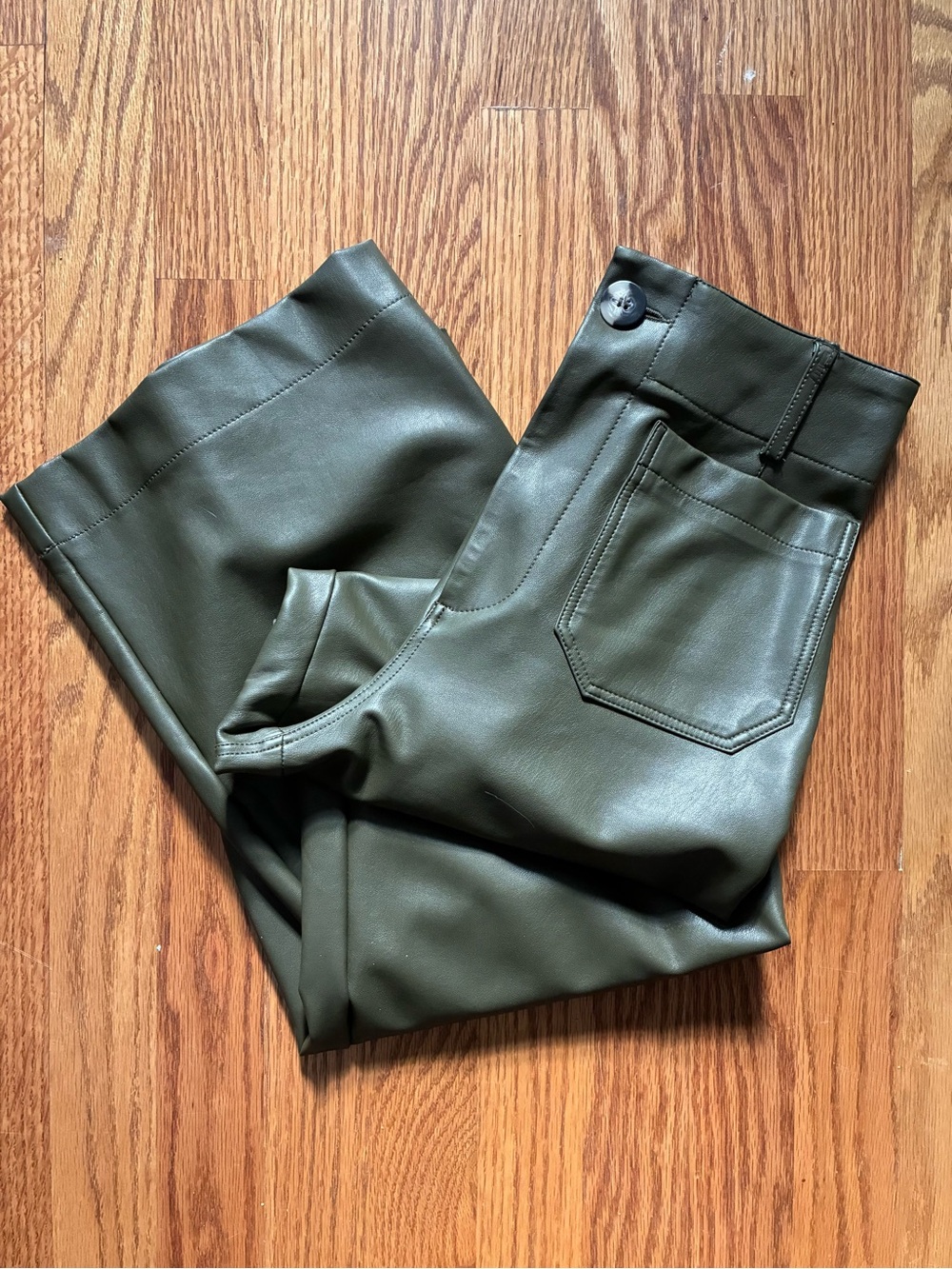Anthropologie Colette Olive Green Faux Leather Ankle Pants